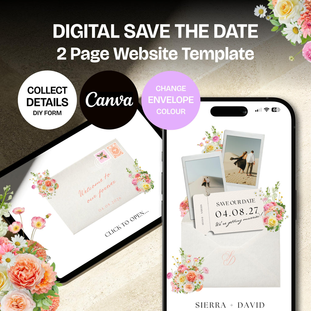 Warm Pastels Save the Date Website with RSVP/Details: Canva Digital Invitation Template (Digital Download)