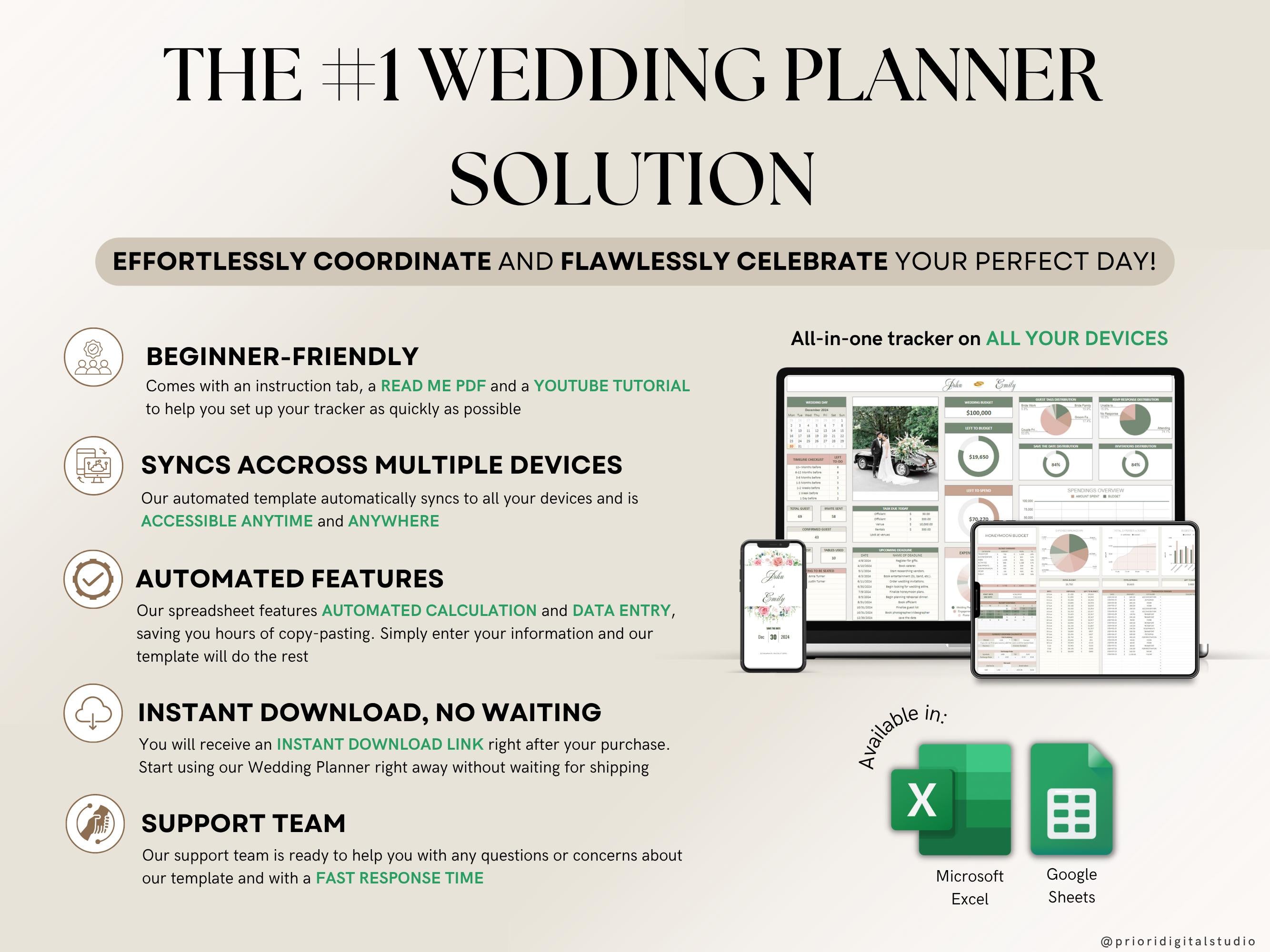 Wedding Planner Template Wedding Gift for Bride Wedding Tracker Spreadsheet Checklist Wedding Timeline Wedding Gift for Couple Guest List