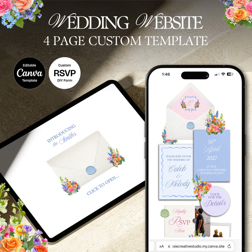 Bright Spring Wedding Website Template with RSVP: Editable Canva Design (Digital Download)