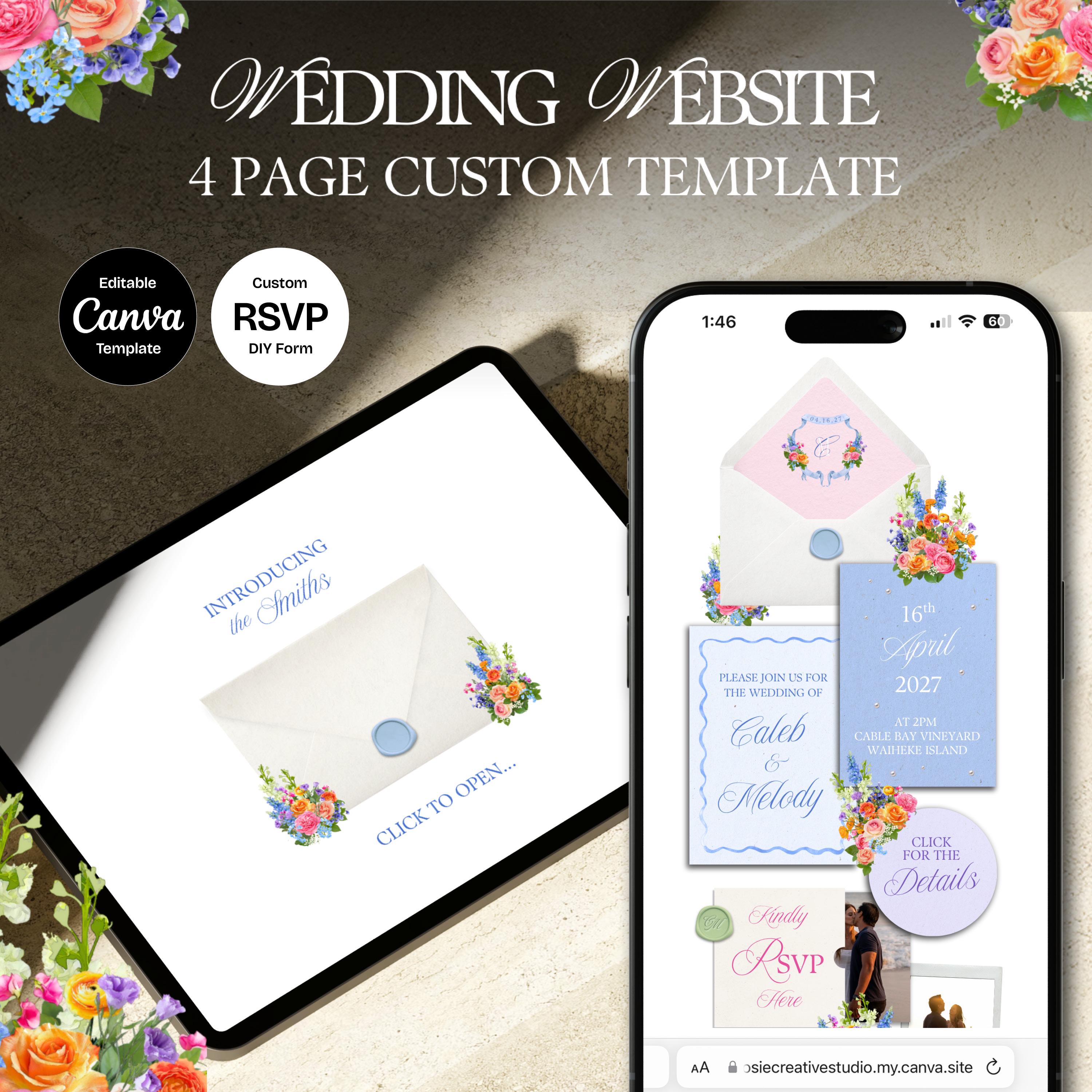 Bright Spring Wedding Website Template with RSVP: Editable Canva Design (Digital Download)