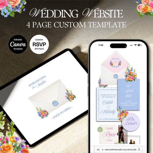 Bright Spring Wedding Website Template with RSVP: Editable Canva Design (Digital Download)