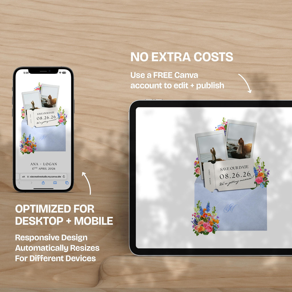 Spring Floral Save the Date Website with RSVP/Details: Canva Digital Invitation Template (Digital Download)