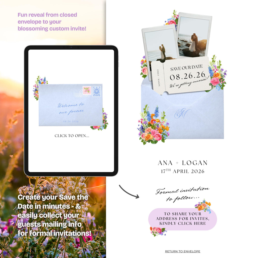 Spring Floral Save the Date Website with RSVP/Details: Canva Digital Invitation Template (Digital Download)
