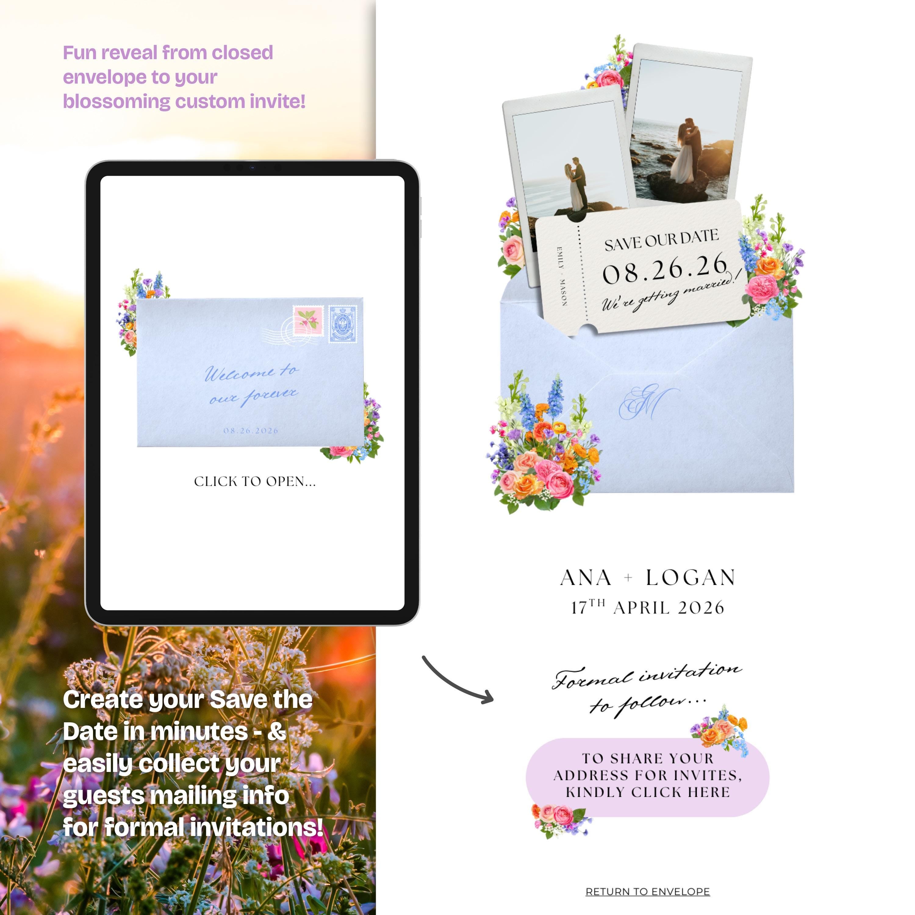 Spring Floral Save the Date Website with RSVP/Details: Canva Digital Invitation Template (Digital Download)