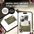 Olive Green & Burgundy Save the Date Website with RSVP/Details: DIY Canva Template (Digital Download)