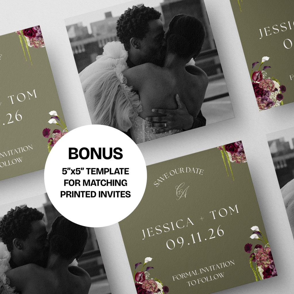 Olive Green & Burgundy Save the Date Website with RSVP/Details: DIY Canva Template (Digital Download)