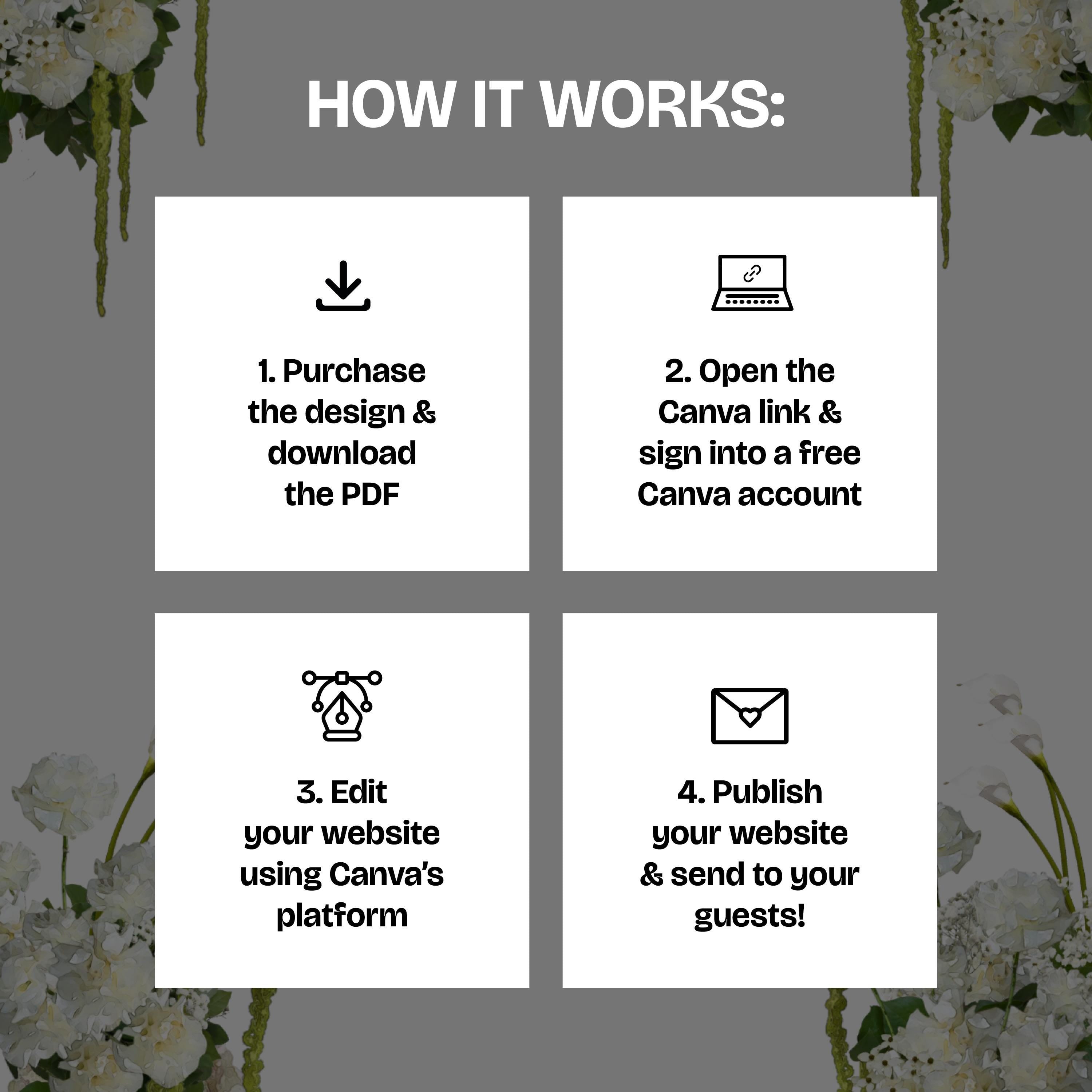 Floral Save the Date Website: Ivory Wedding Invitation (Digital Download)