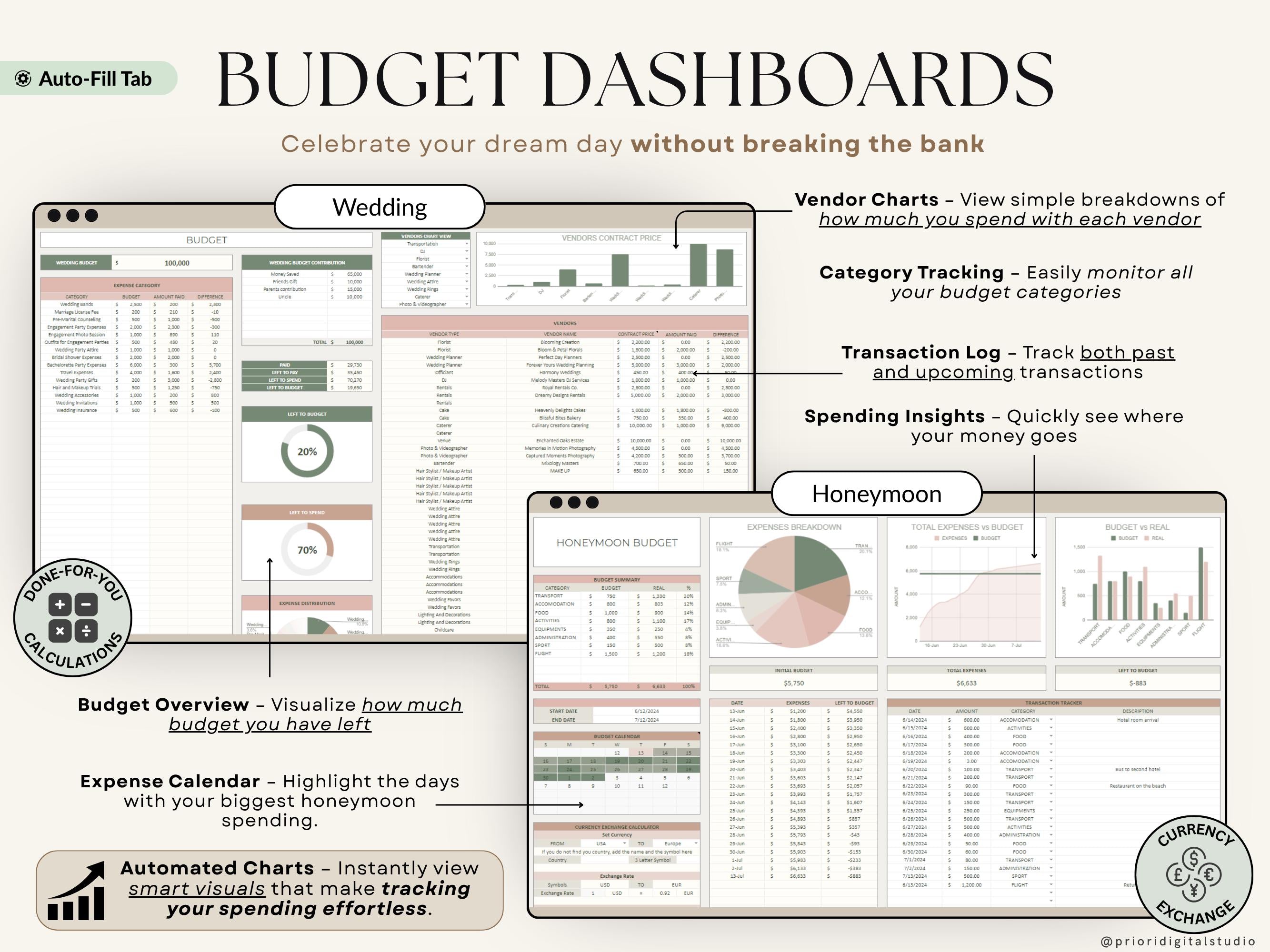 Wedding Planner Spreadsheet Wedding Budget Tracker Honeymoon Planner Checklist Guest List Tracker Wedding Travel Itinerary Seating Plan