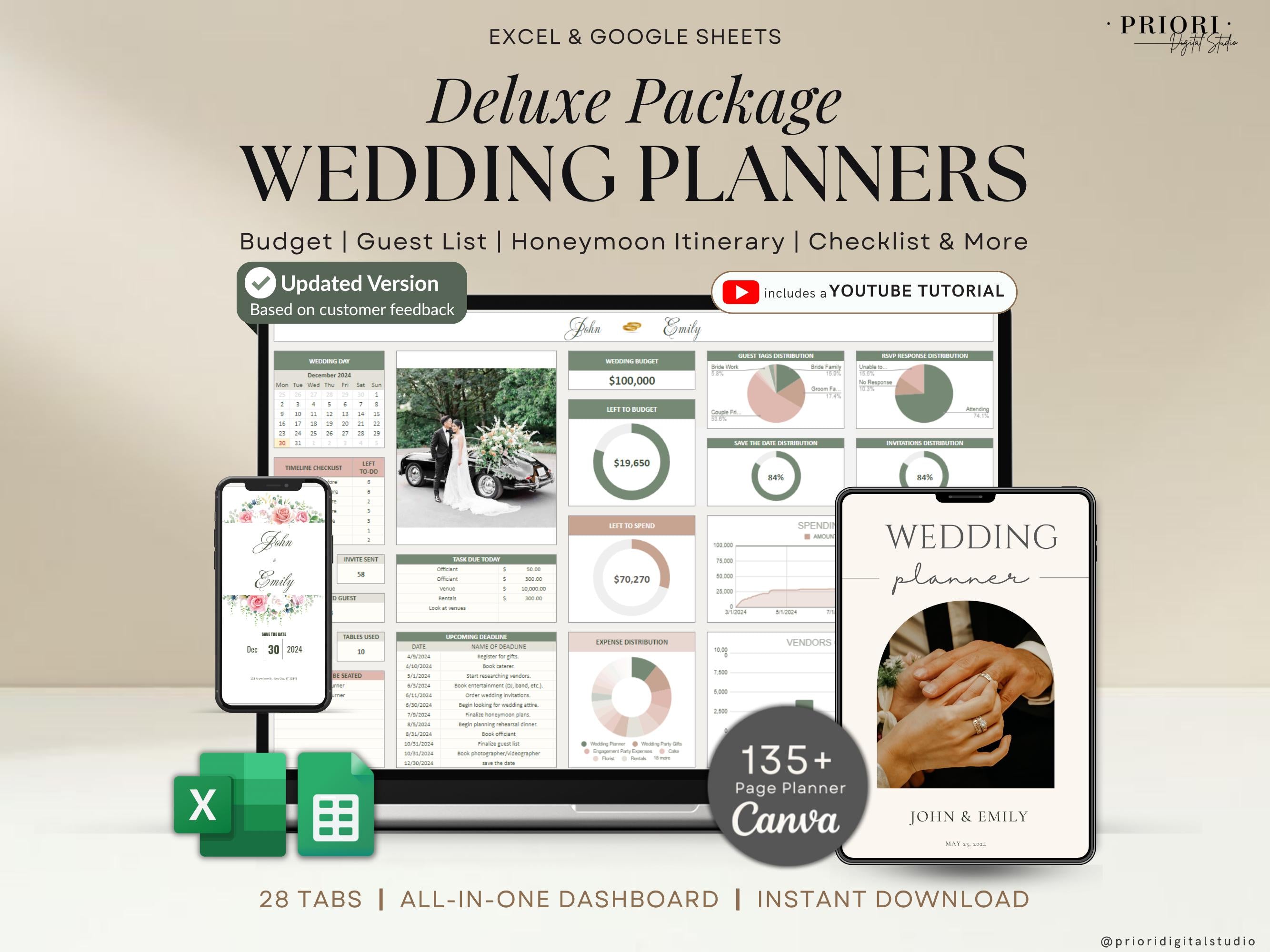 Wedding Planner Template Wedding Tracker Spreadsheet Wedding Gift for Bride Wedding Checklist Wedding Timeline Guest List Wedding Itinerary