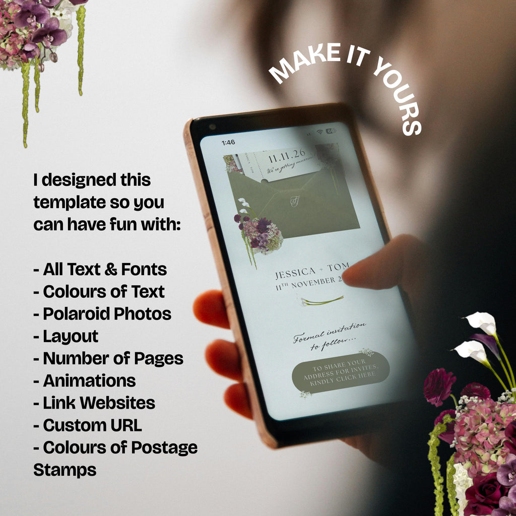 Olive Green & Burgundy Save the Date Website with RSVP/Details: DIY Canva Template (Digital Download)