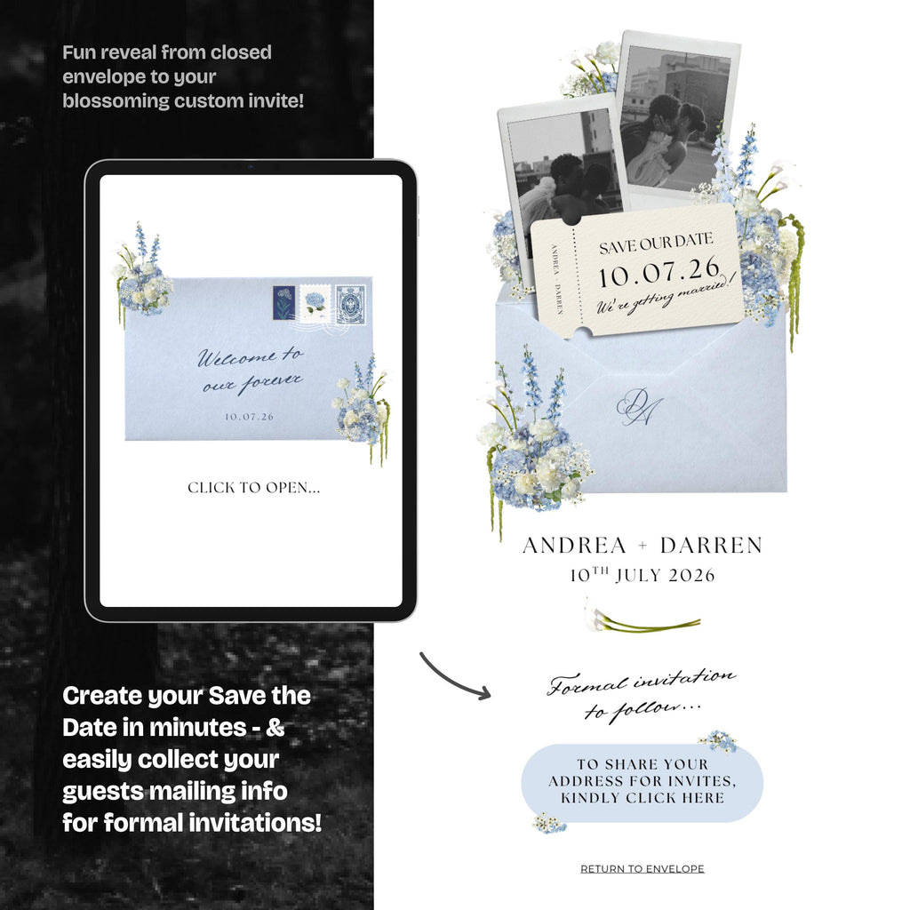 Dusty Blue Save the Date Website: Canva Digital Invitation (Digital Download)