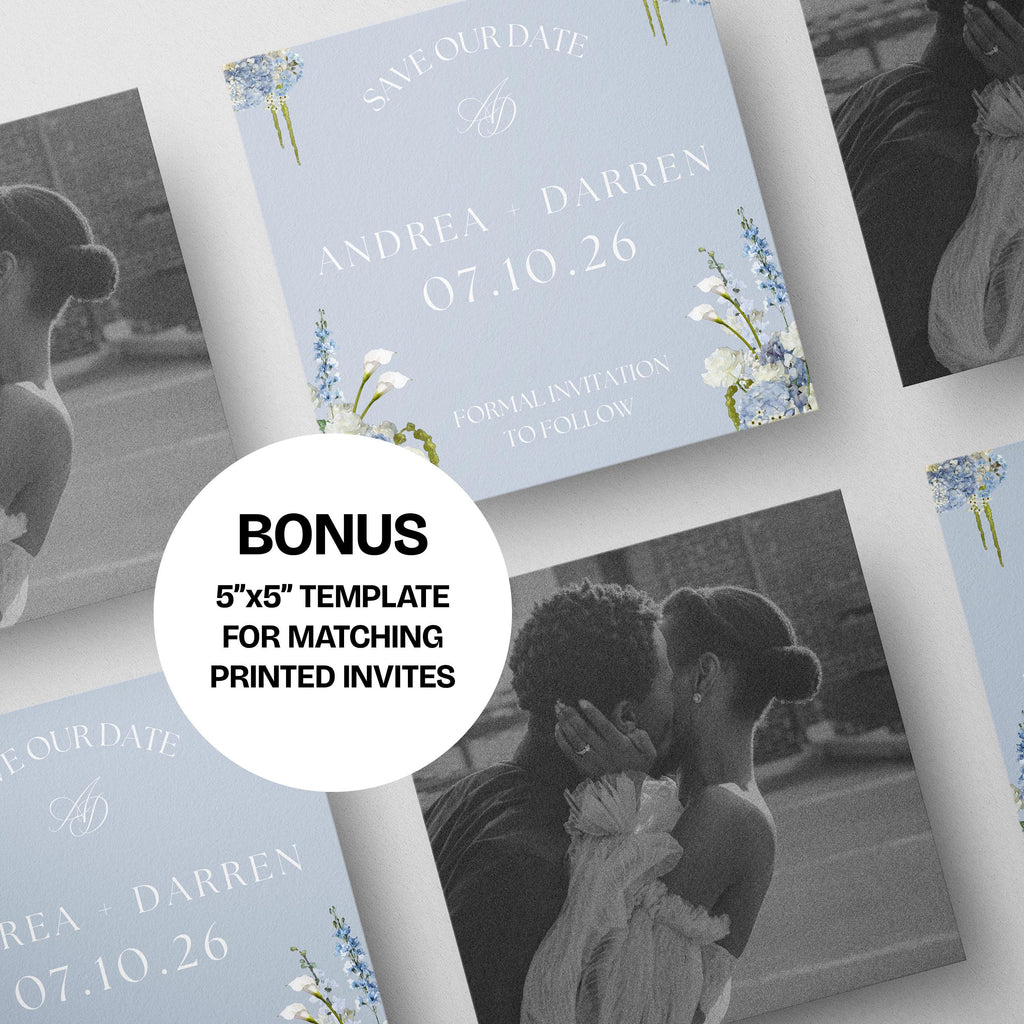 Dusty Blue Save the Date Website: Canva Digital Invitation (Digital Download)