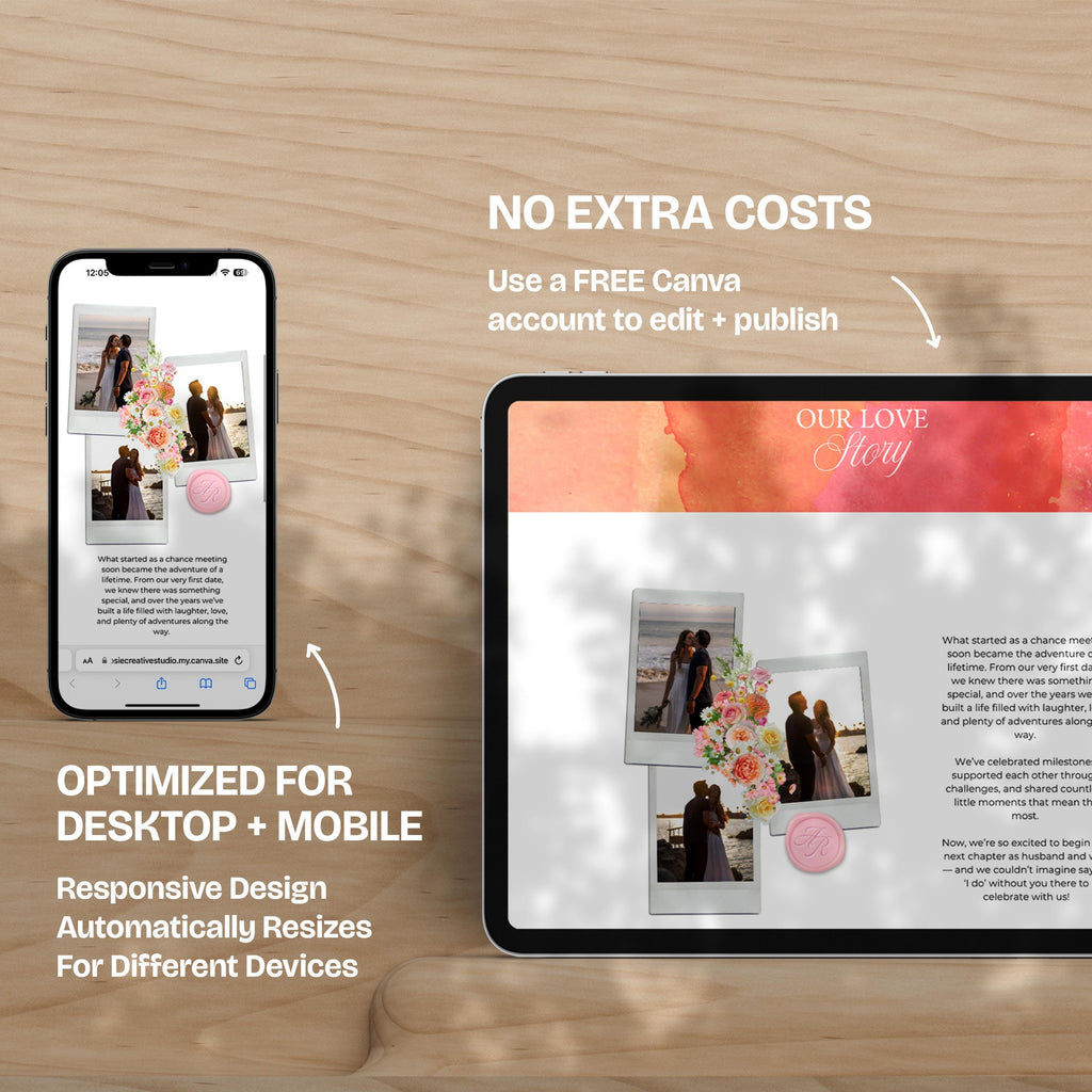 Warm Pastels Wedding Website Template with RSVP: Editable Canva Design (Digital Download)