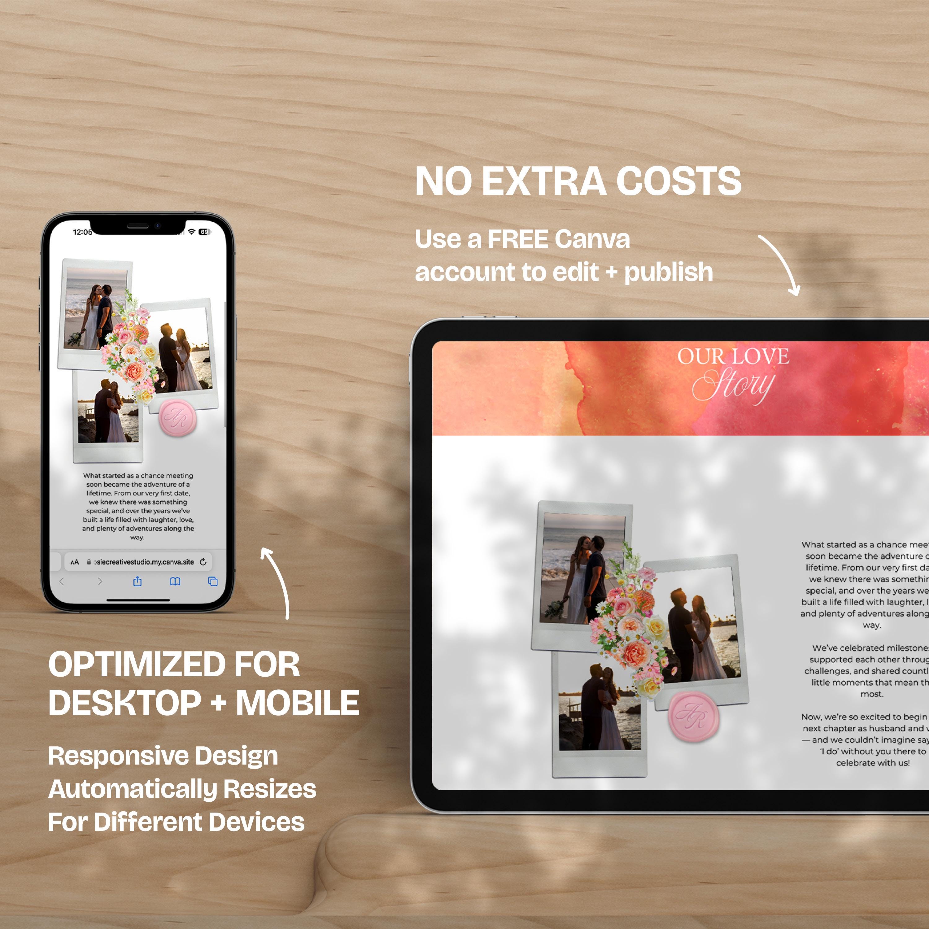 Warm Pastels Wedding Website Template with RSVP: Editable Canva Design (Digital Download)