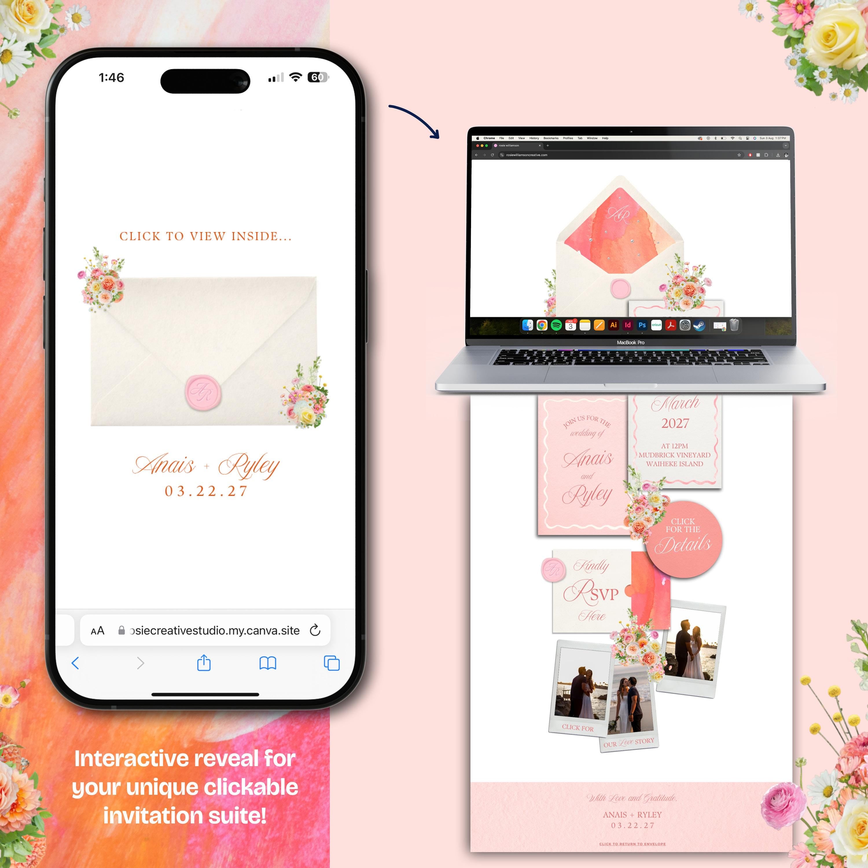 Warm Pastels Wedding Website Template with RSVP: Editable Canva Design (Digital Download)