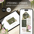 Olive Green & Pink Floral Wedding Website Template with RSVP: Editable Canva Design (Digital Download)