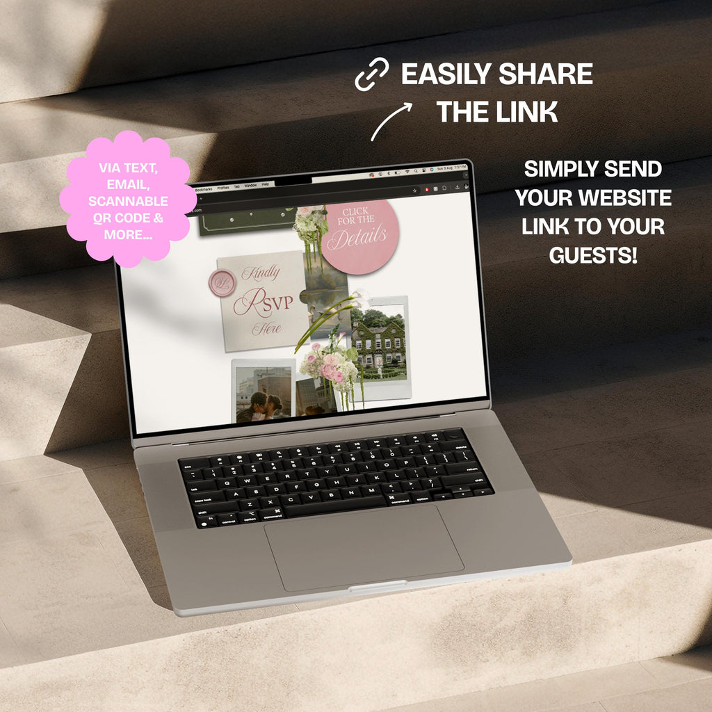 Olive Green & Pink Floral Wedding Website Template with RSVP: Editable Canva Design (Digital Download)