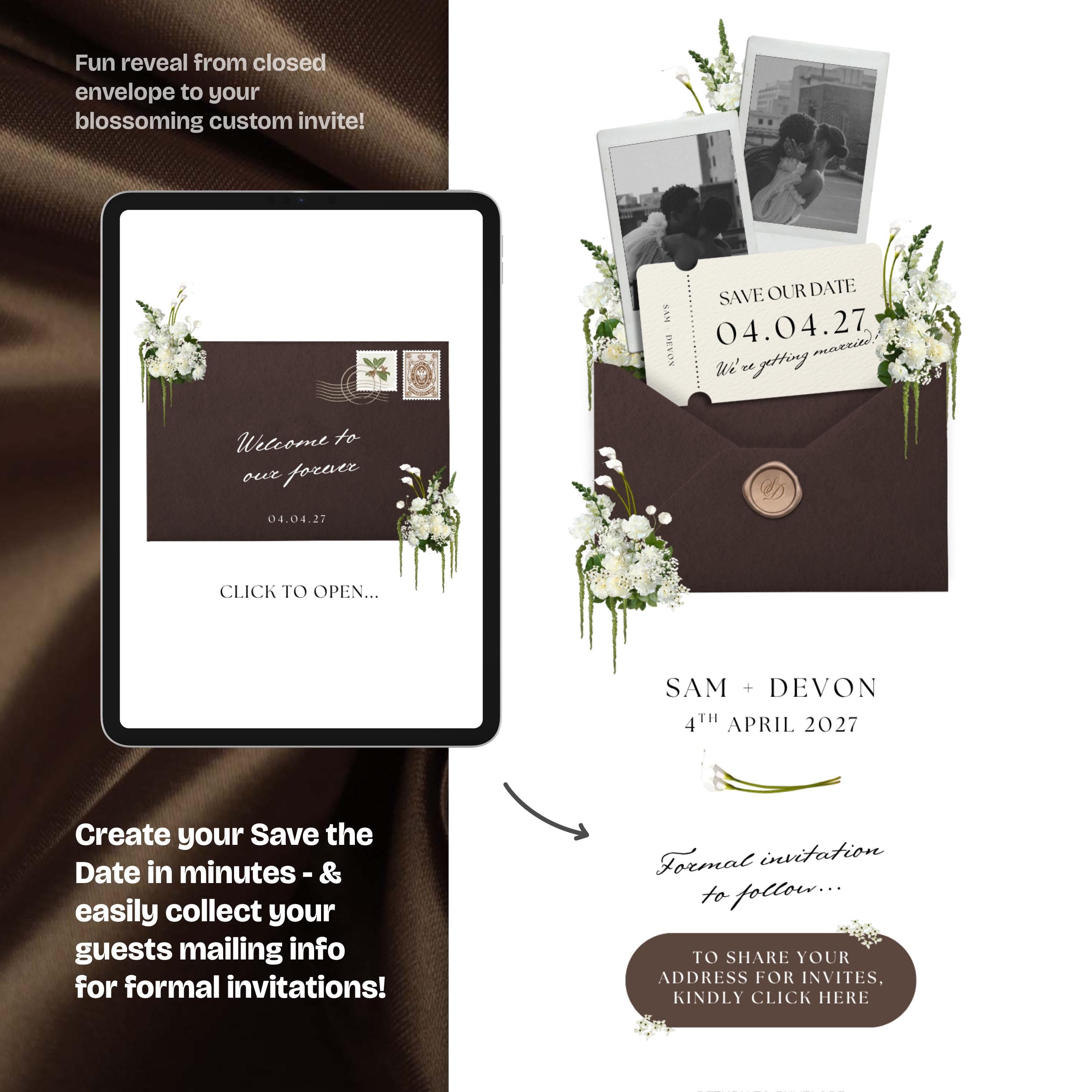Brown Save the Date Website: Canva Digital Invitation (Digital Download)