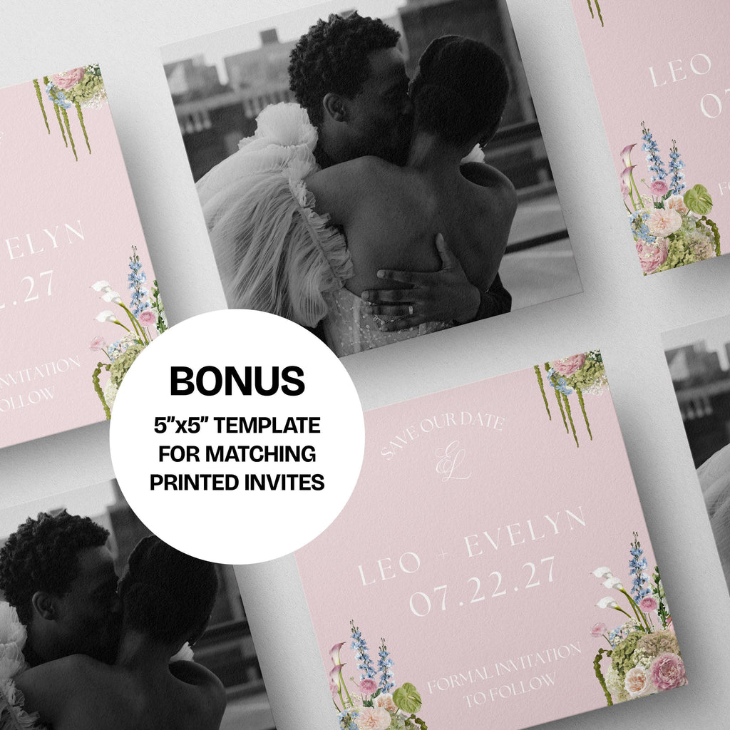 Blush Pink & Blue Save the Date Website with RSVP/Details: DIY Canva Template (Digital Download)