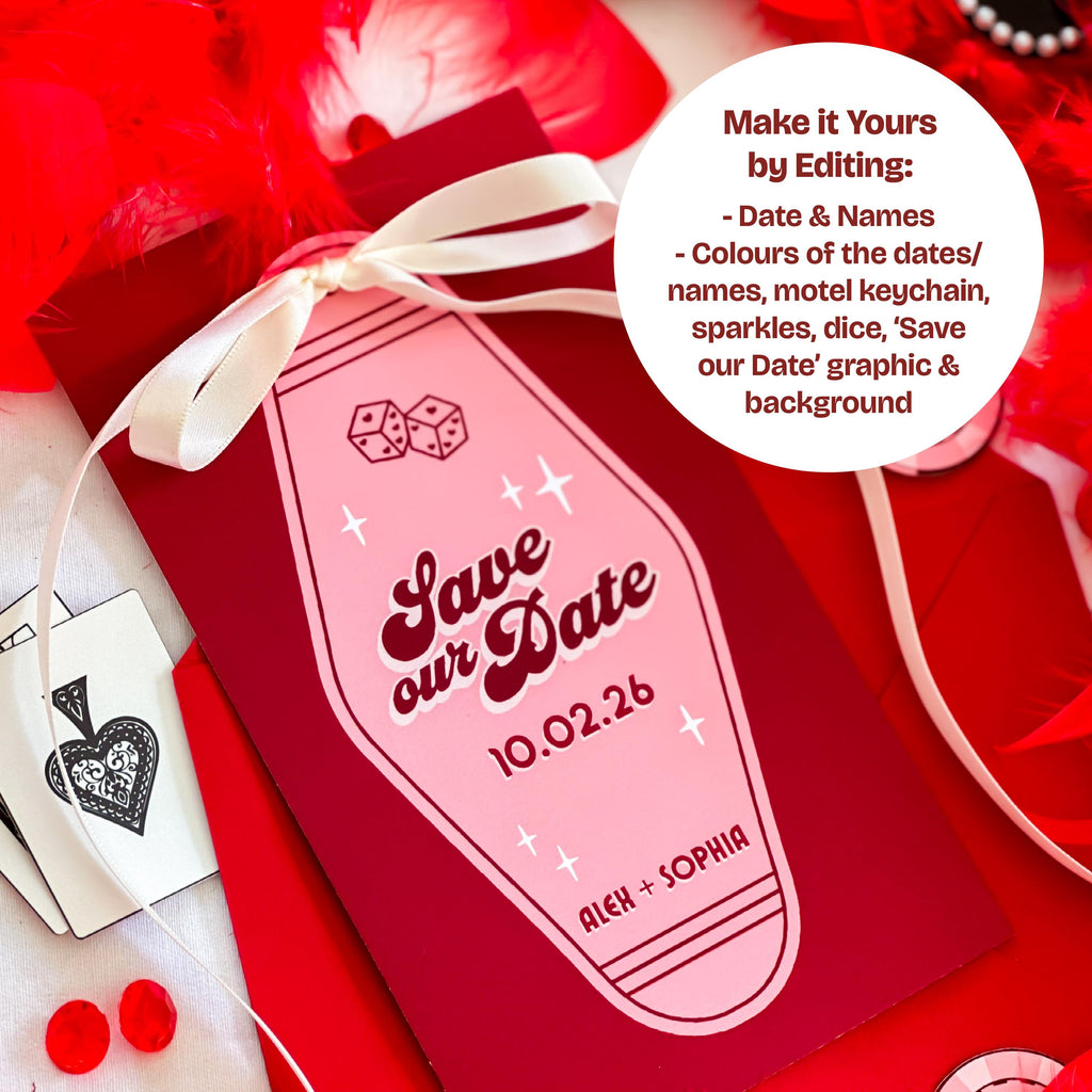Retro Vegas Motel Save the Date: Elopement Wedding Invitation (DIY Canva Template, Digital Download)