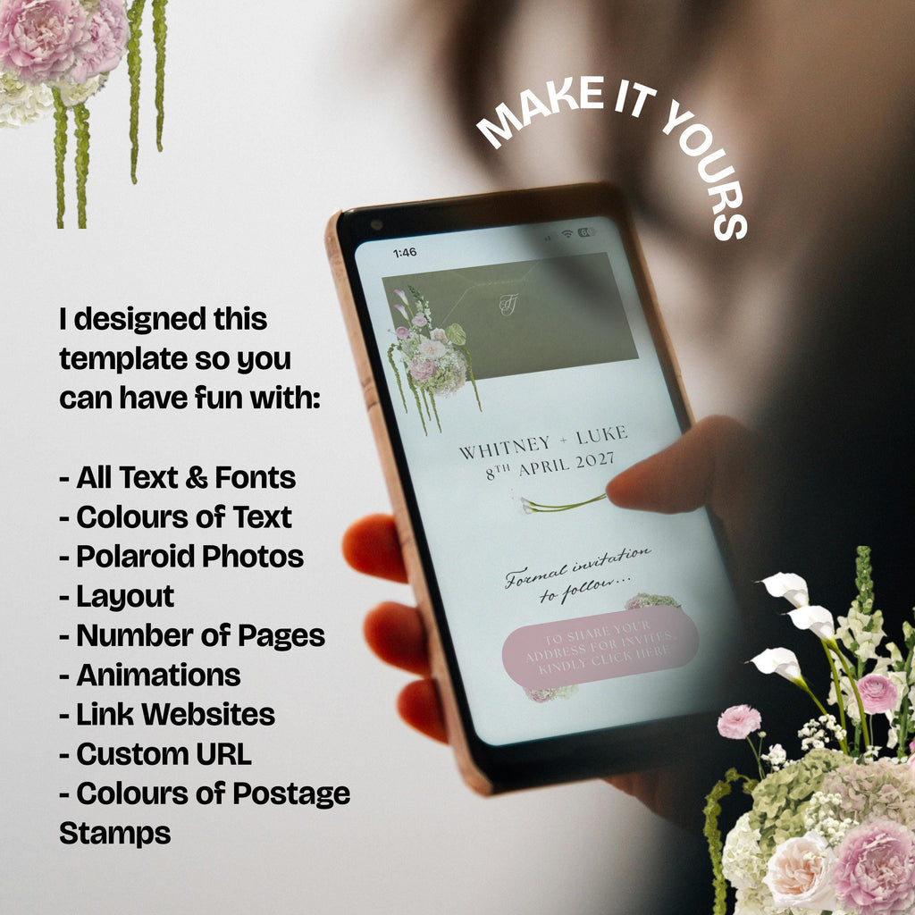 Olive Green & Pink Save the Date Website with RSVP/Details: DIY Canva Template (Digital Download)