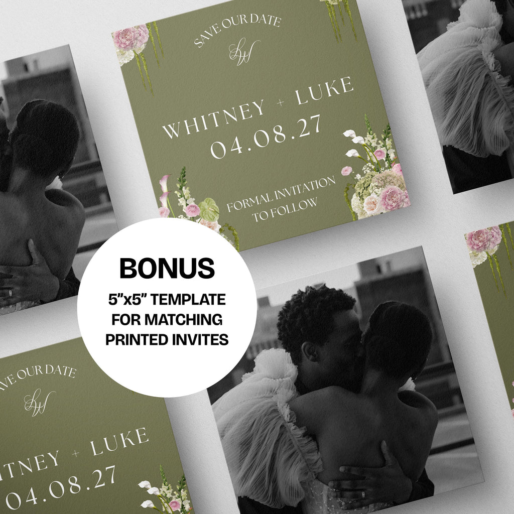 Olive Green & Pink Save the Date Website with RSVP/Details: DIY Canva Template (Digital Download)