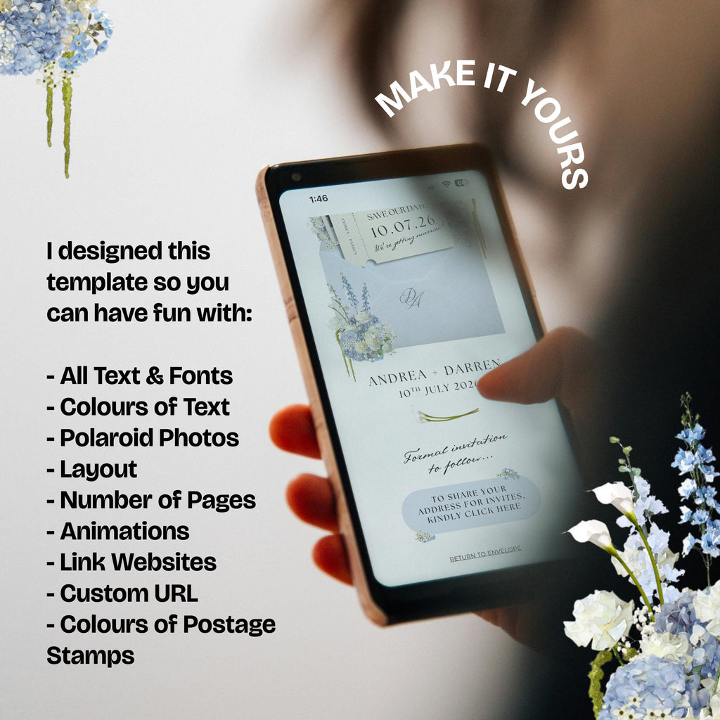 Dusty Blue Save the Date Website: Canva Digital Invitation (Digital Download)
