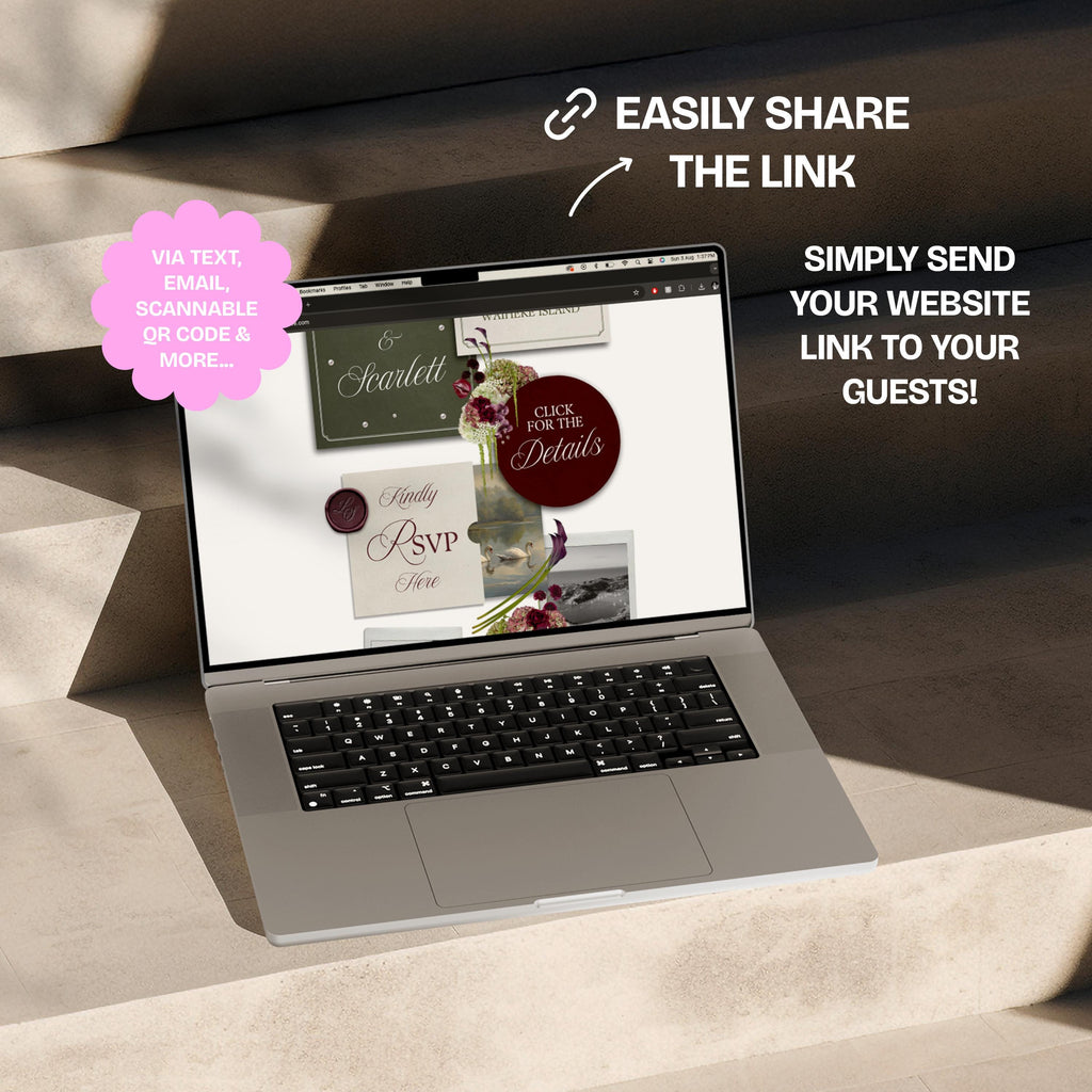 Olive Green & Burgundy Floral Wedding Website Template with RSVP: Editable Canva Design (Digital Download)