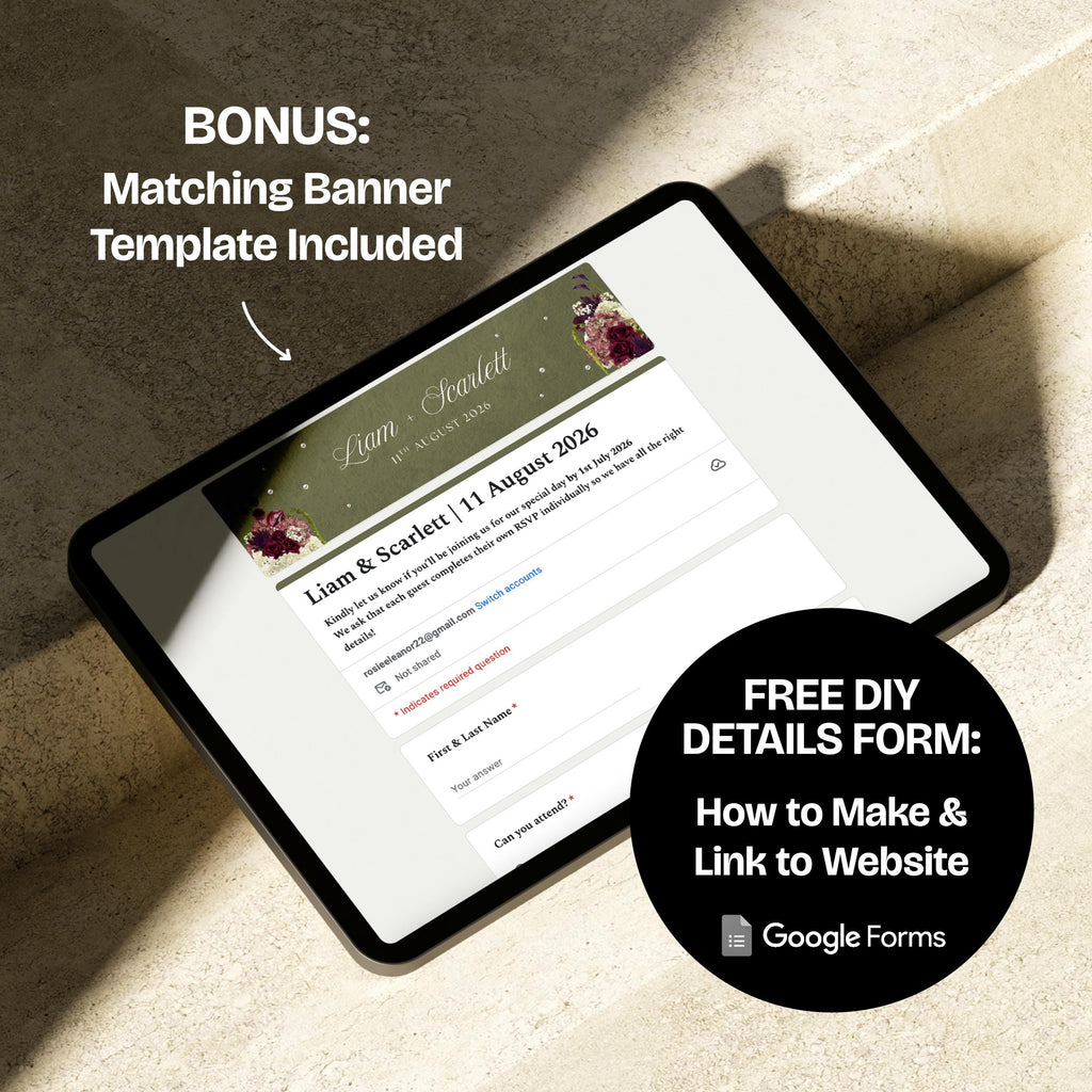 Olive Green & Burgundy Floral Wedding Website Template with RSVP: Editable Canva Design (Digital Download)