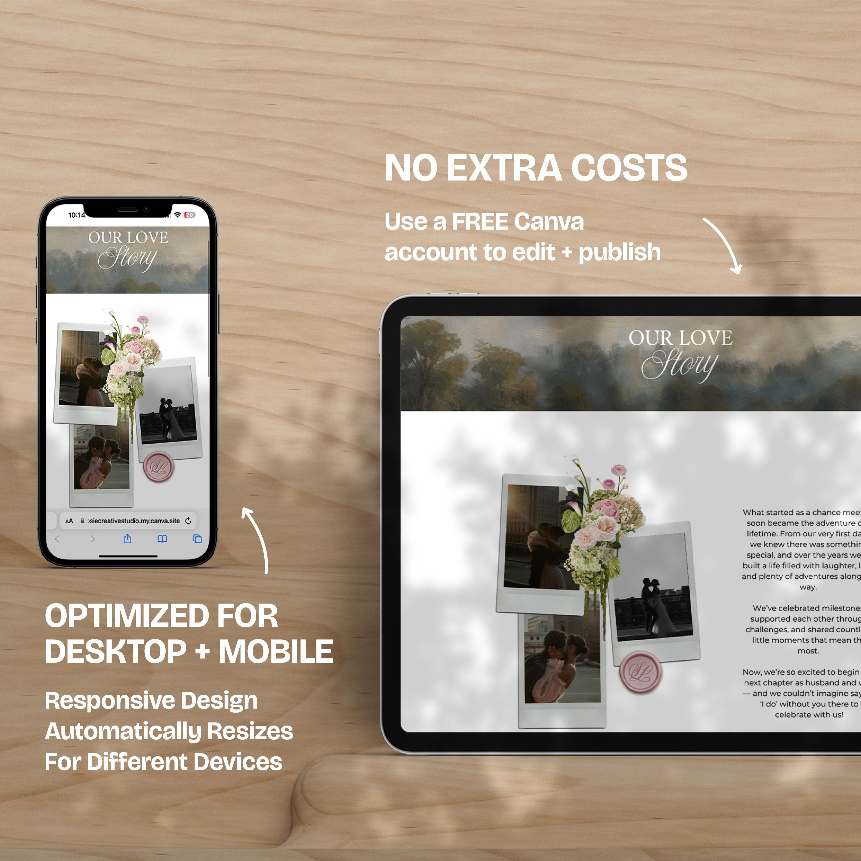 Olive Green & Pink Floral Wedding Website Template with RSVP: Editable Canva Design (Digital Download)