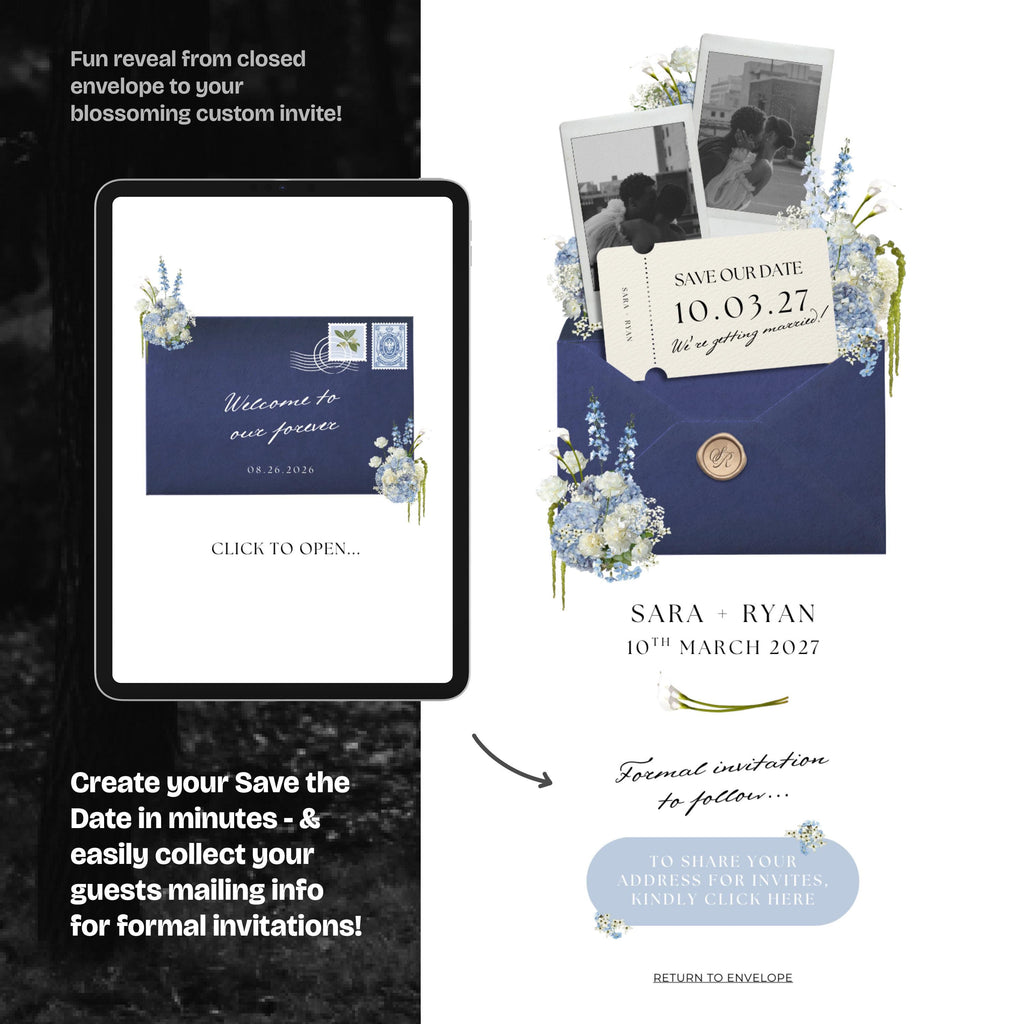 Navy Blue Save the Date Website: Canva Digital Invitation (Digital Download)