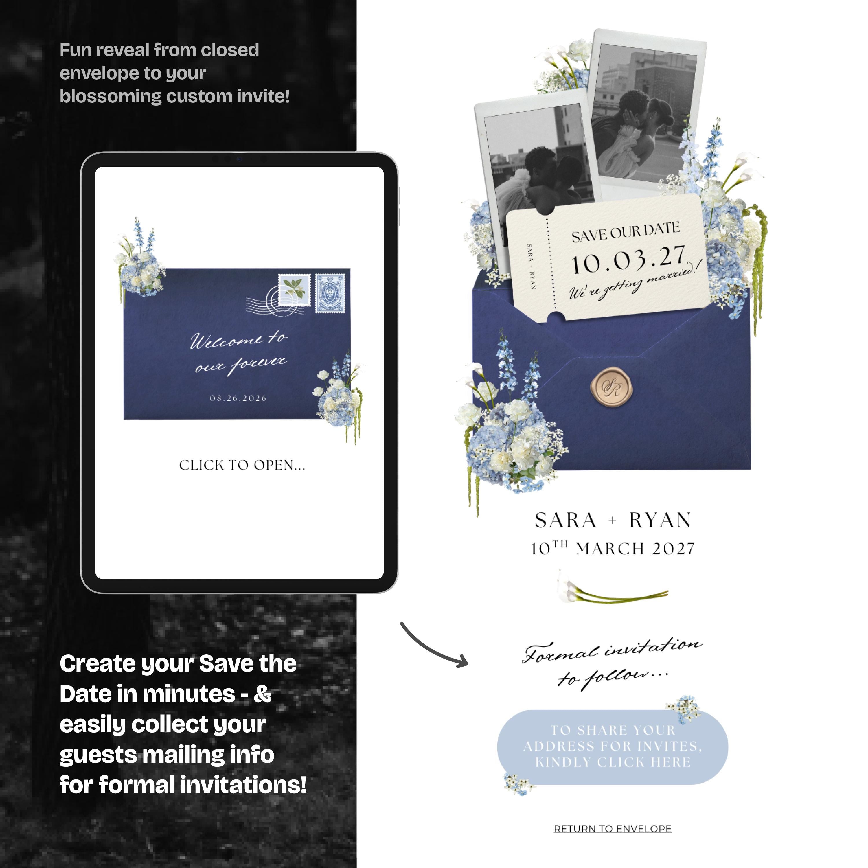 Navy Blue Save the Date Website: Canva Digital Invitation (Digital Download)