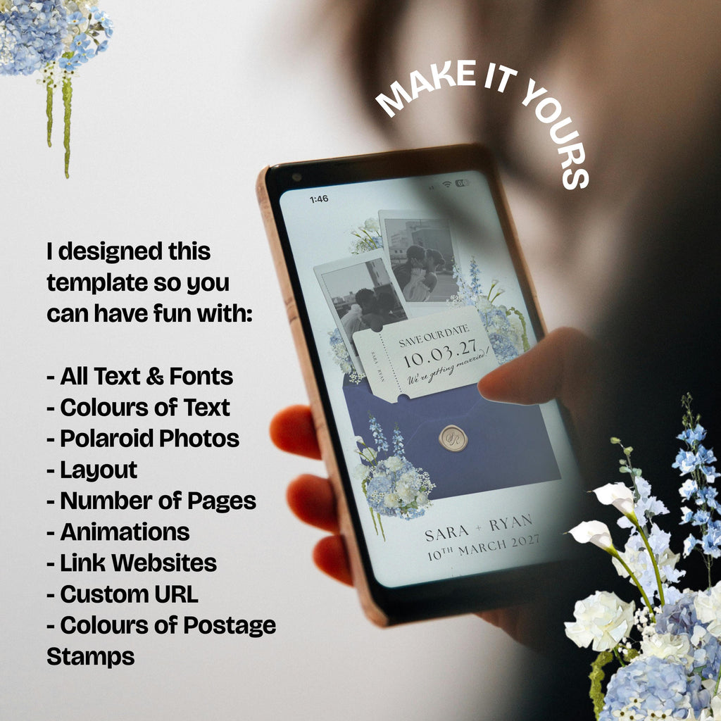 Navy Blue Save the Date Website: Canva Digital Invitation (Digital Download)