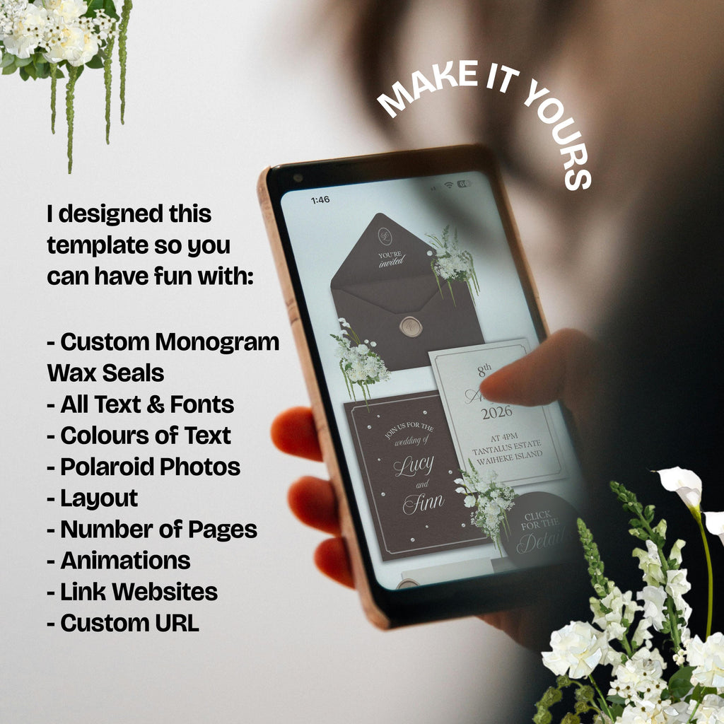 Brown & Ivory Floral Wedding Website Template with RSVP: Editable Canva Design (Digital Download)