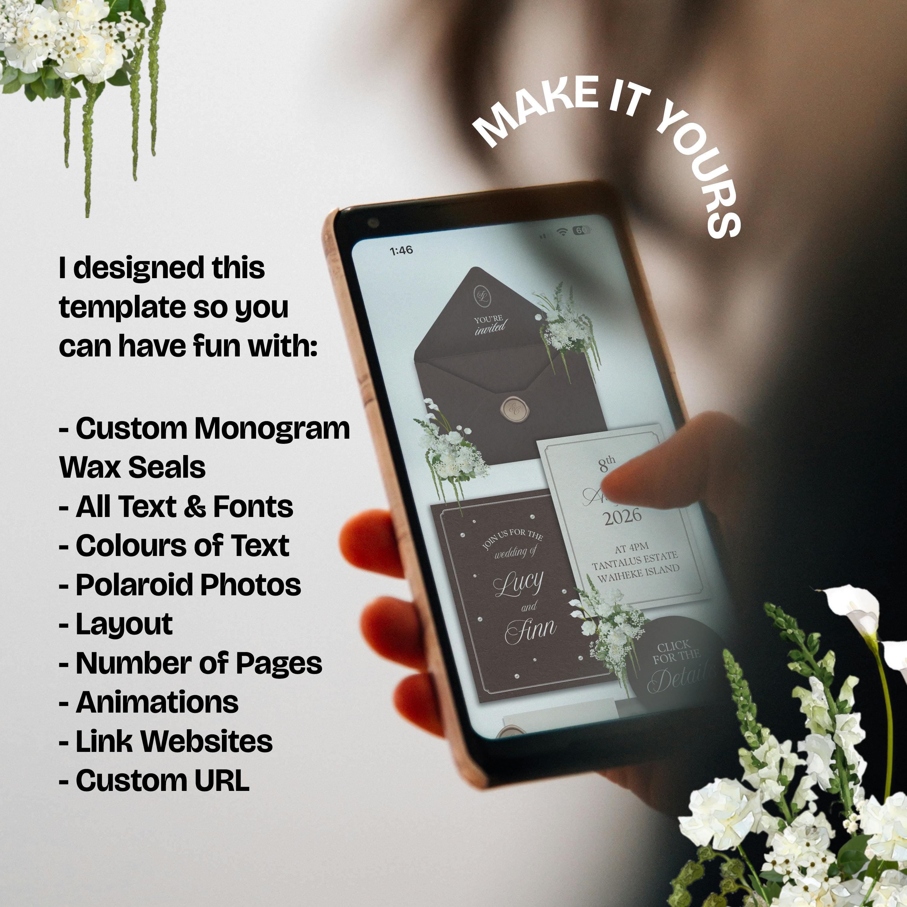 Brown & Ivory Floral Wedding Website Template with RSVP: Editable Canva Design (Digital Download)