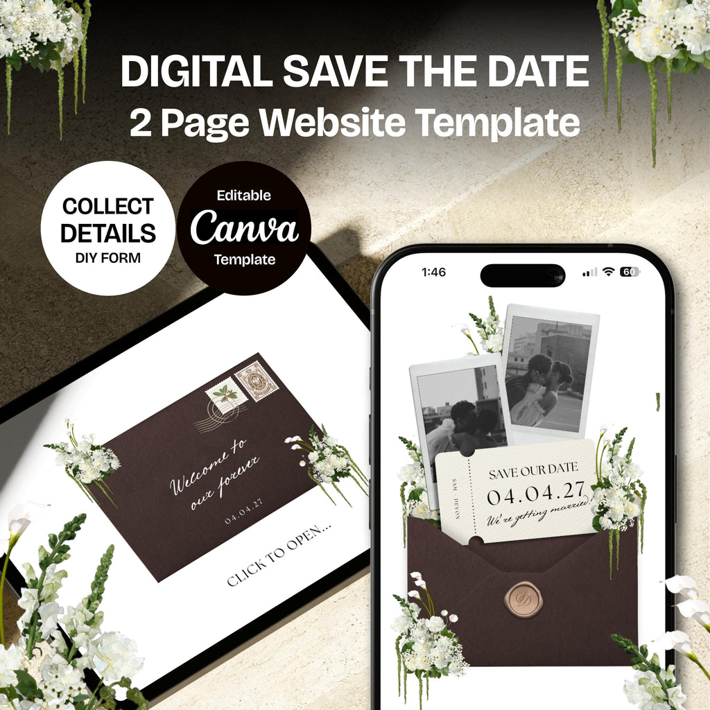 Brown Save the Date Website: Canva Digital Invitation (Digital Download)