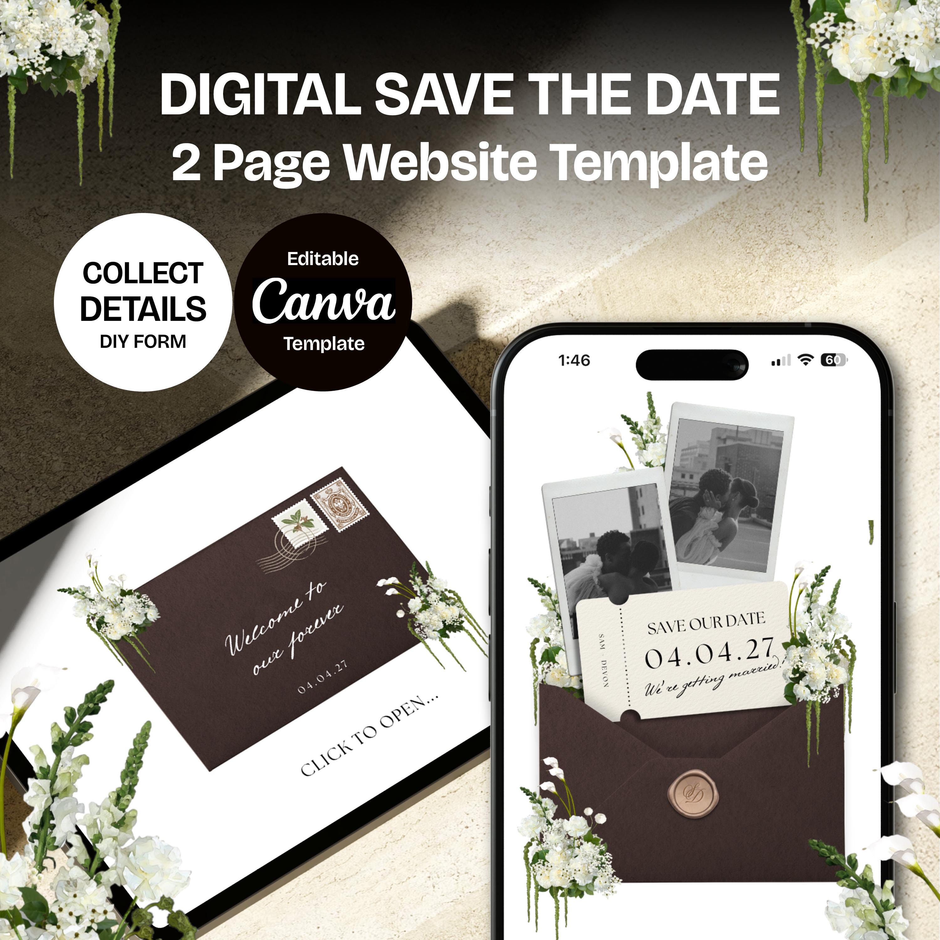 Brown Save the Date Website: Canva Digital Invitation (Digital Download)