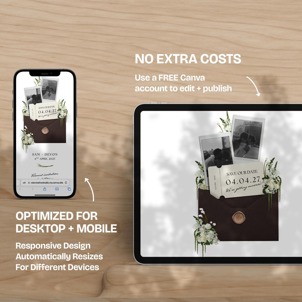 Brown Save the Date Website: Canva Digital Invitation (Digital Download)