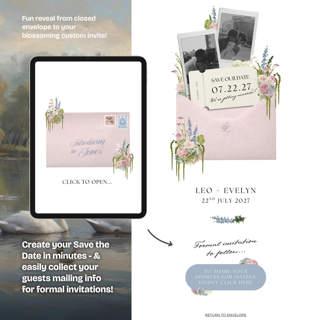 Blush Pink & Blue Save the Date Website with RSVP/Details: DIY Canva Template (Digital Download)