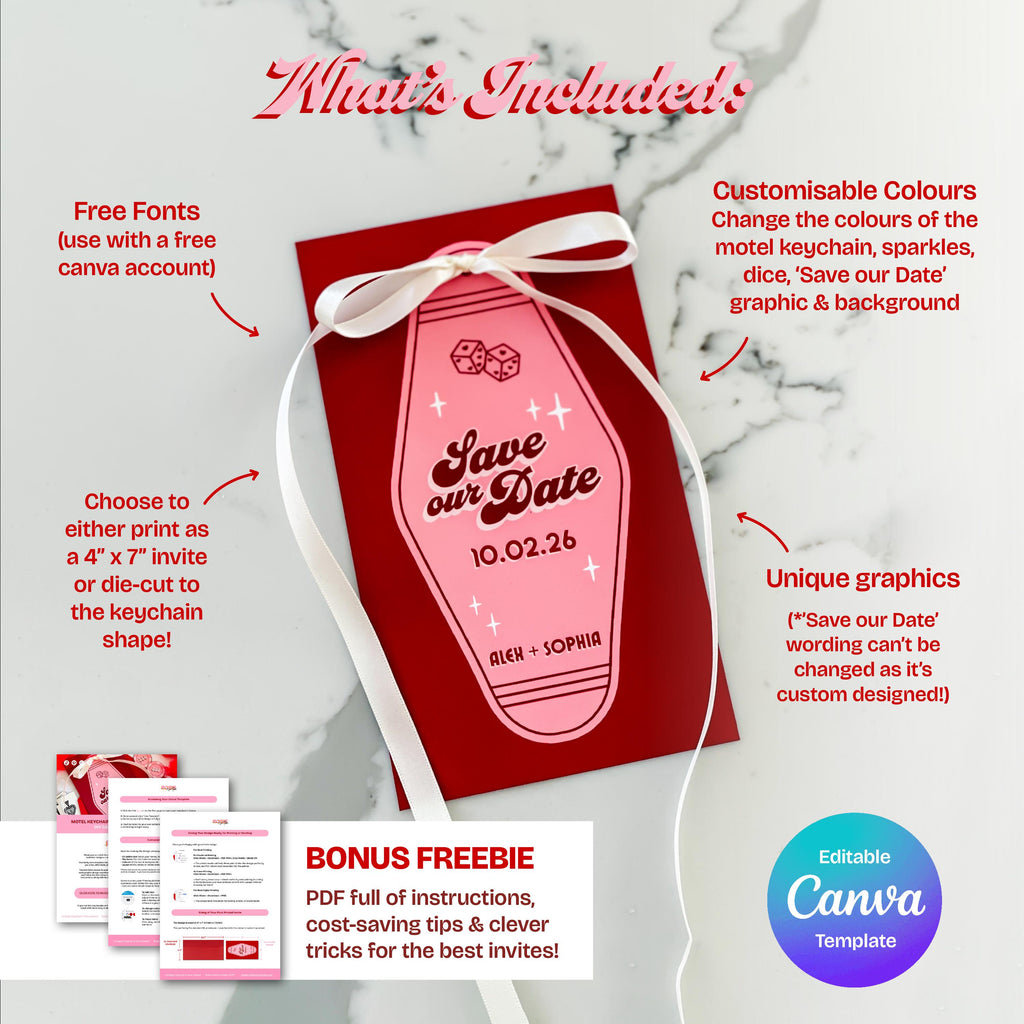 Retro Vegas Motel Save the Date: Elopement Wedding Invitation (DIY Canva Template, Digital Download)