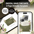 Olive Green & Pink Save the Date Website with RSVP/Details: DIY Canva Template (Digital Download)