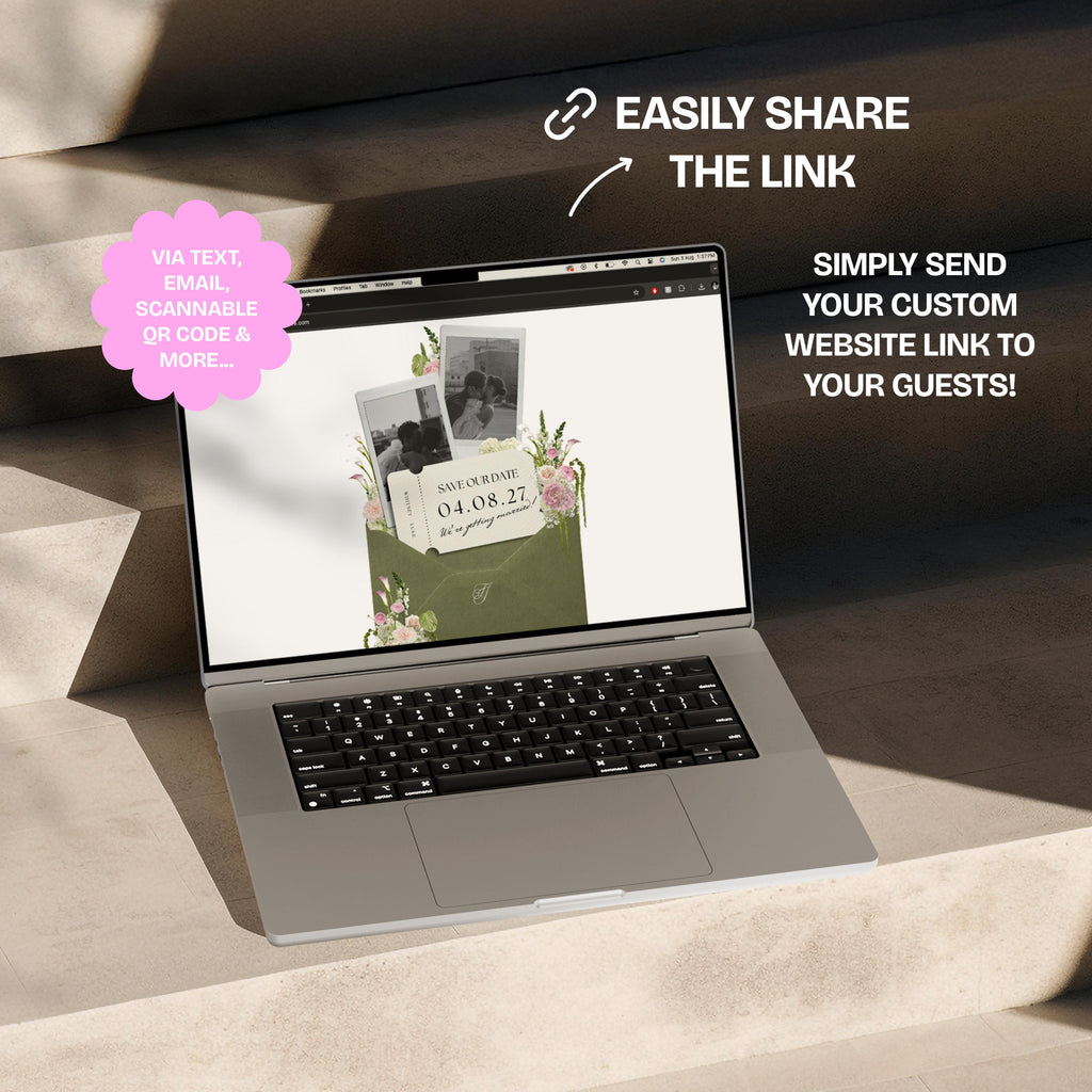 Olive Green & Pink Save the Date Website with RSVP/Details: DIY Canva Template (Digital Download)