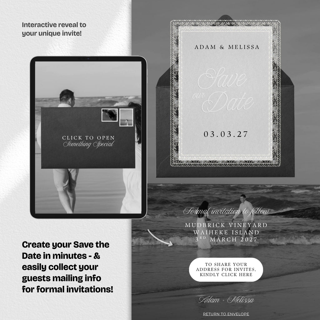 Black & White Lace Save the Date Website: Canva Digital Invitation (Digital Download)