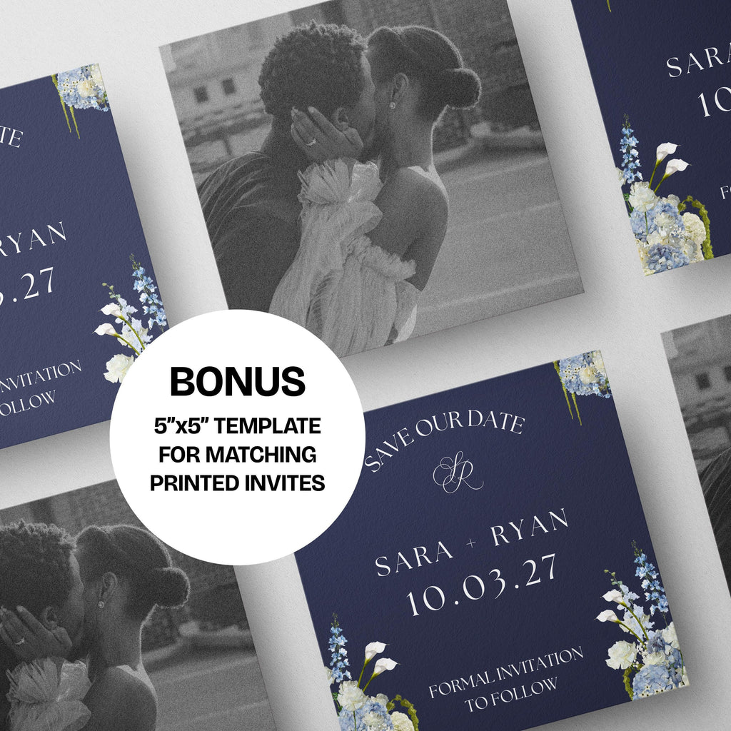 Navy Blue Save the Date Website: Canva Digital Invitation (Digital Download)