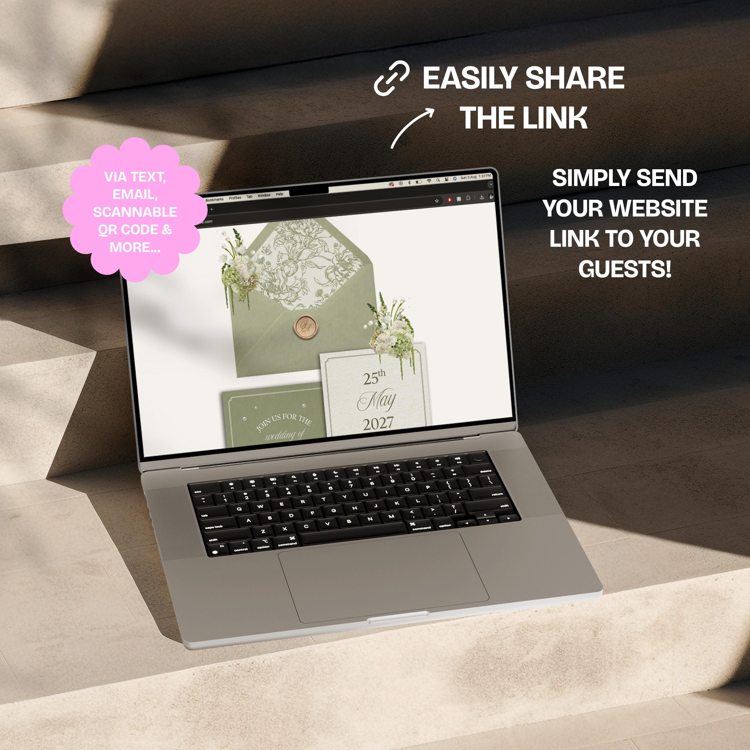 Sage Green & White Floral Wedding Website Template with RSVP: Editable Canva Design (Digital Download)