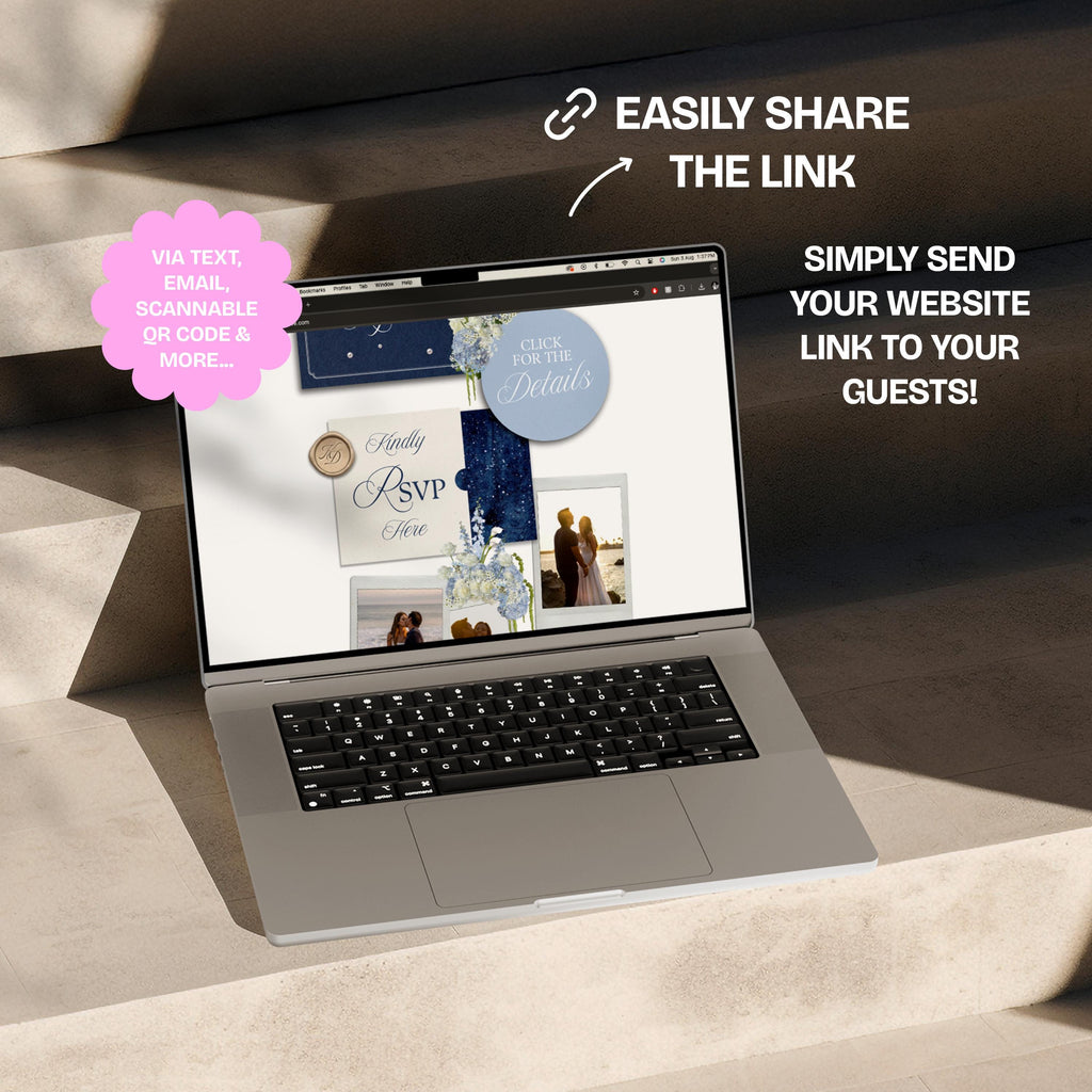 Navy Blue Wedding Website Template with RSVP: Editable Canva Design (Digital Download)