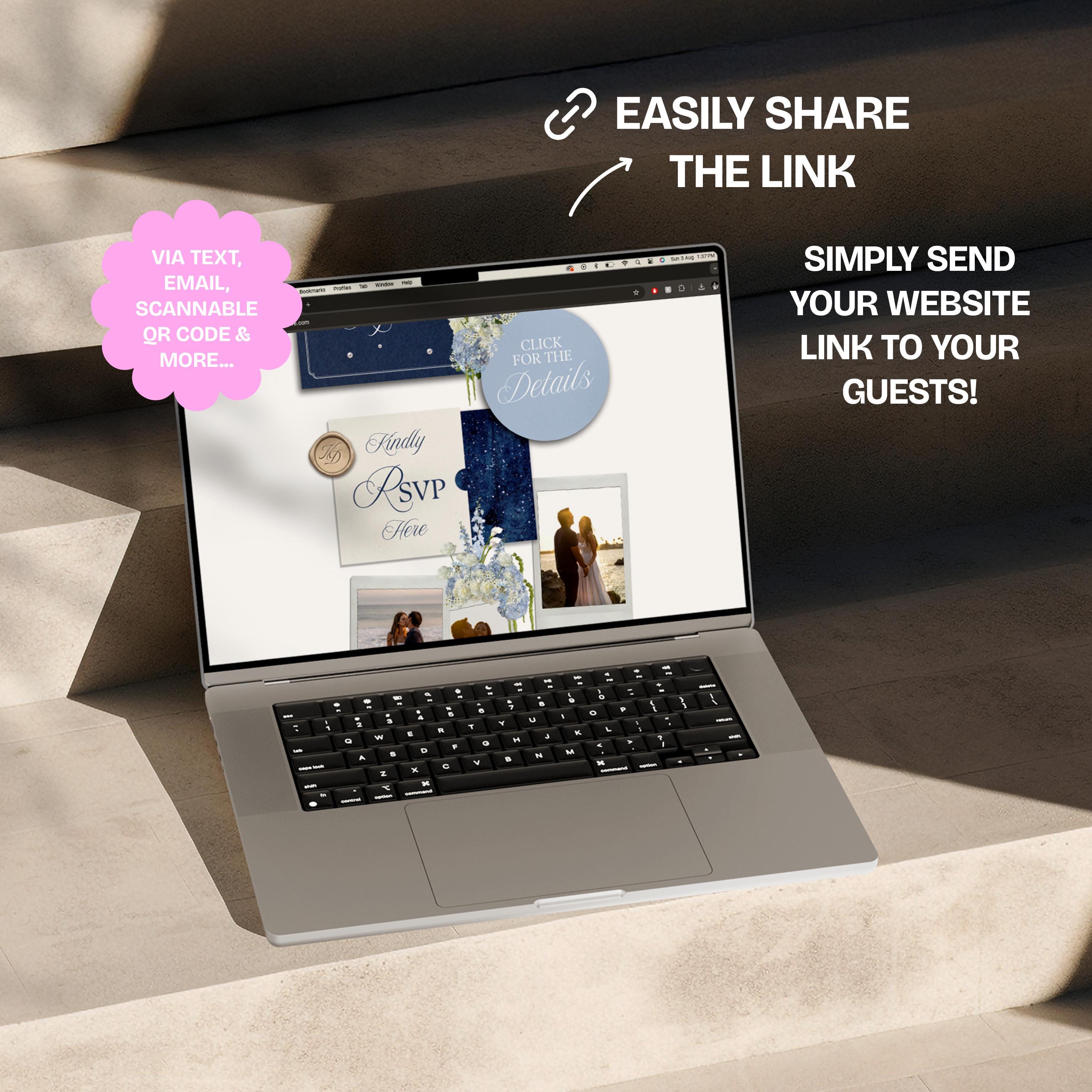 Navy Blue Wedding Website Template with RSVP: Editable Canva Design (Digital Download)