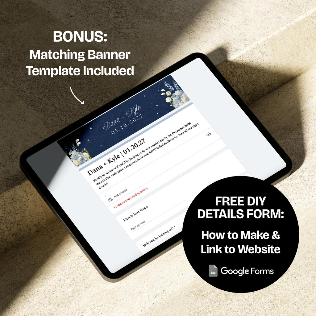 Navy Blue Wedding Website Template with RSVP: Editable Canva Design (Digital Download)