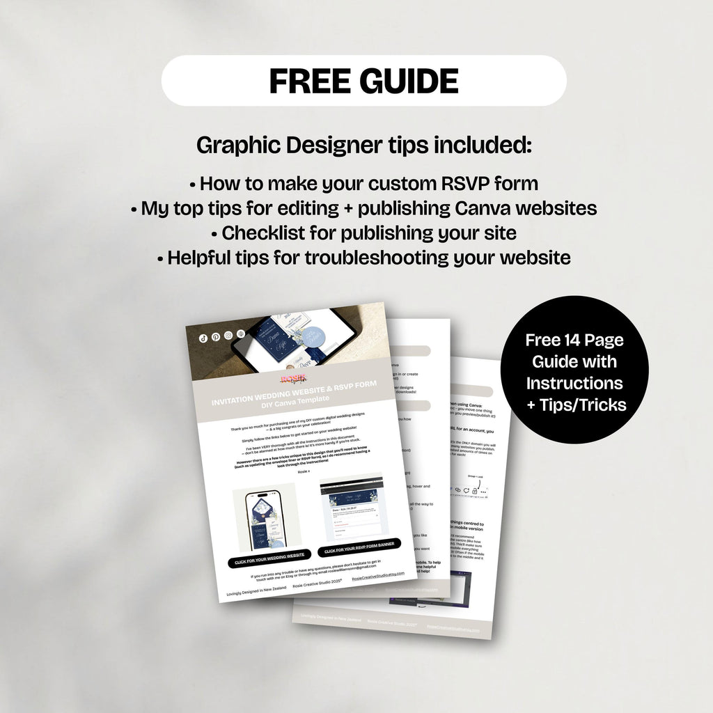Navy Blue Wedding Website Template with RSVP: Editable Canva Design (Digital Download)