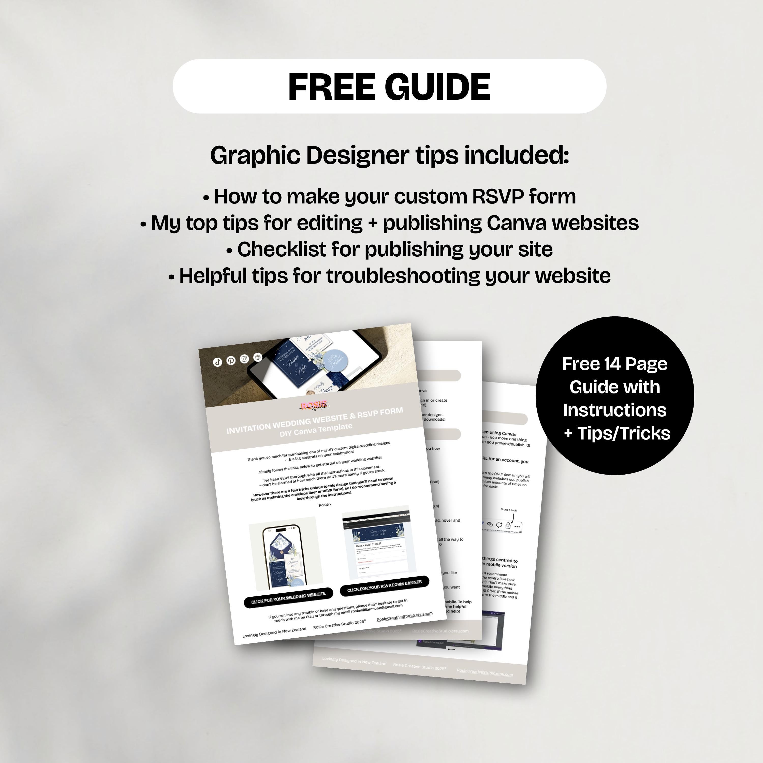 Navy Blue Wedding Website Template with RSVP: Editable Canva Design (Digital Download)